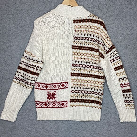 American Eagle Fair Isle Snowflake Vintage Sweater Red Holiday Winter Christmas - Picture 8 of 14